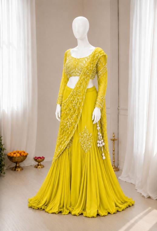 Trending Stylelish BB 73  Chinon Silk Yellow Surat lehenga choli suppliers